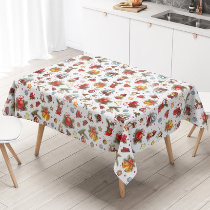 Wachstuch Tischdecke Weihnachten K18A Tannenzweig Schneekugel auf - Größe, Form und Einfassung frei wählbar