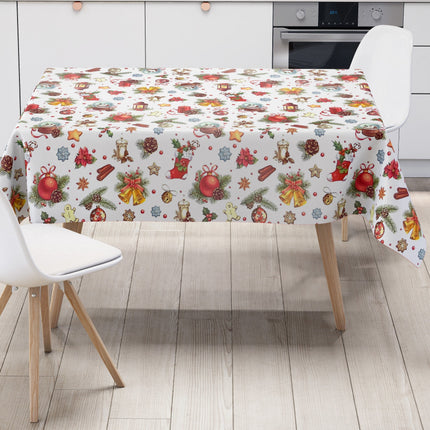 Wachstuch Tischdecke Weihnachten K18A Tannenzweig Schneekugel auf - Größe, Form und Einfassung frei wählbar