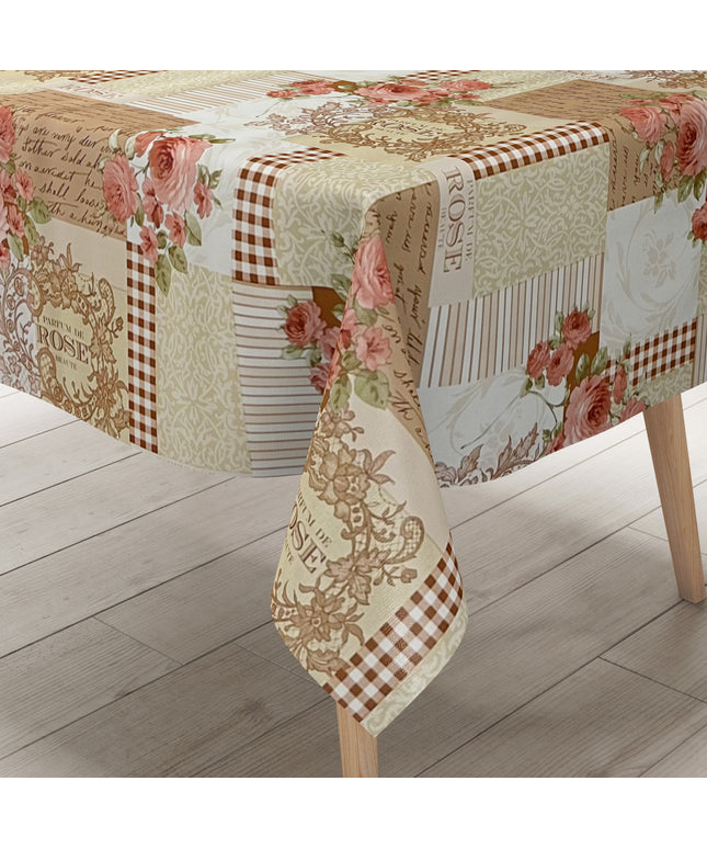 Wachstuch Tischdecke Rosenblüten beige