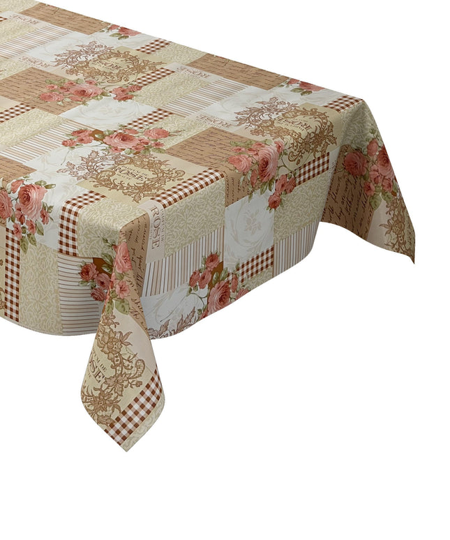 Wachstuch Tischdecke Rosenblüten beige