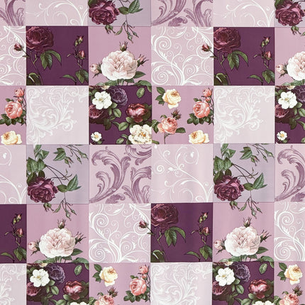 Wachstuch Tischdecke K227C lila Rosen Ornamente Patchwork eckig rund oval