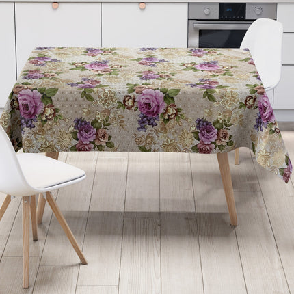 Wachstuch Tischdecke K230A Rosen Blüten auf taupe und gold eckig rund oval