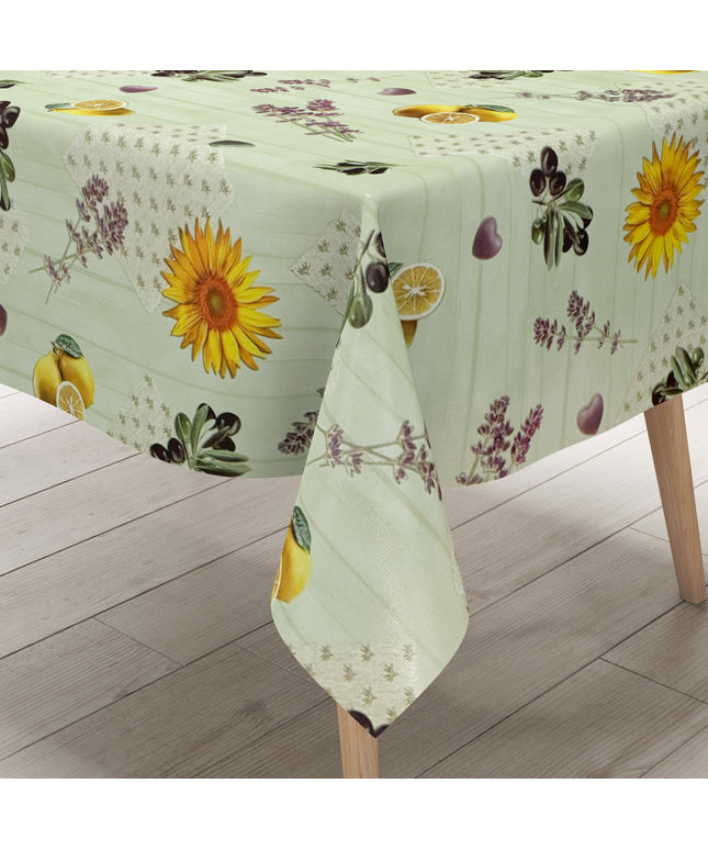 Wachstuch Tischdecke Sonnenblumen Lavendel mintgrün