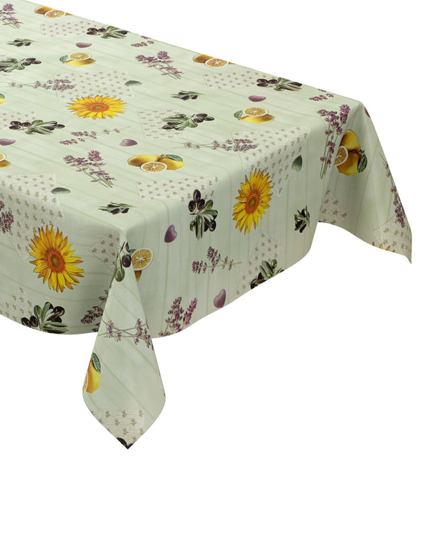 Wachstuch Tischdecke Sonnenblumen Lavendel mintgrün