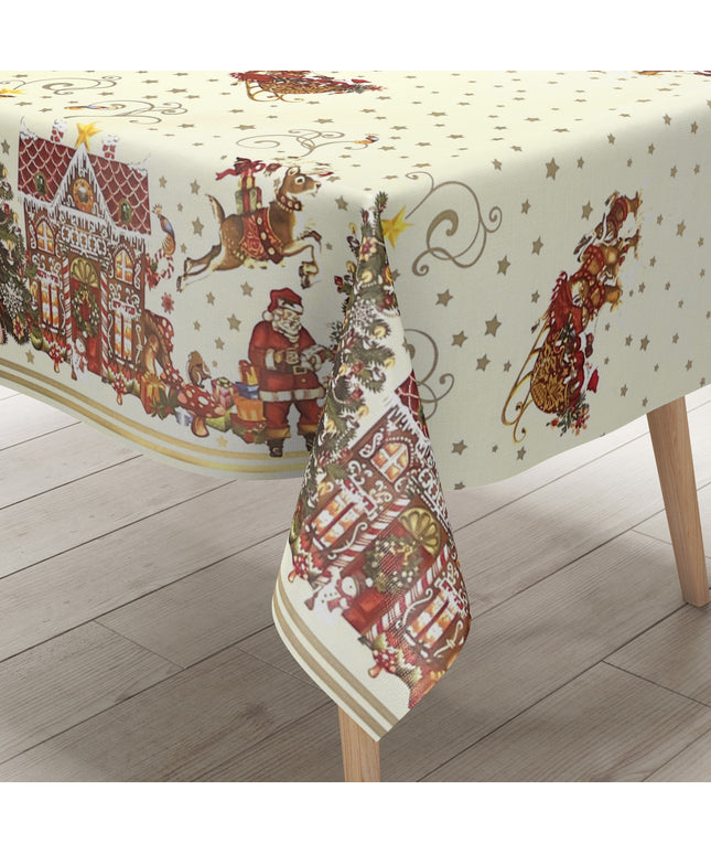 KEVKUS Wachstuch Tischdecke Weihnachten K23A beige Bordürenmuster Weihnachtsmann eckig rund oval