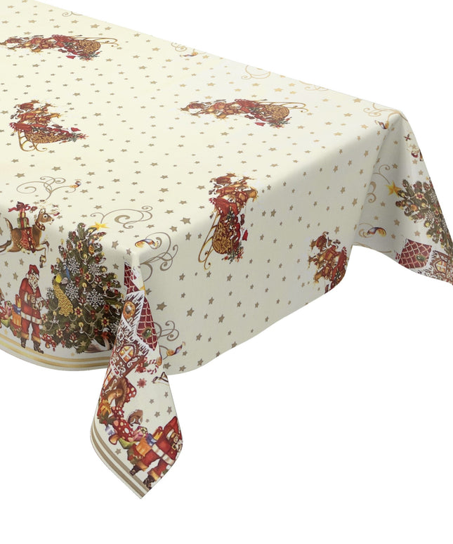 KEVKUS Wachstuch Tischdecke Weihnachten K23A beige Bordürenmuster Weihnachtsmann eckig rund oval