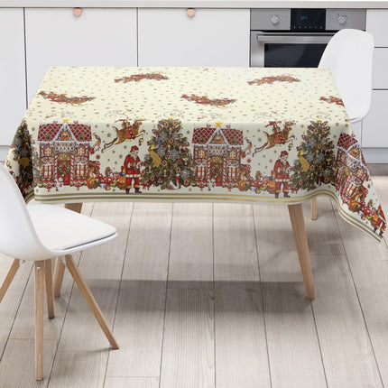 KEVKUS Wachstuch Tischdecke Weihnachten K23A beige Bordürenmuster Weihnachtsmann eckig rund oval