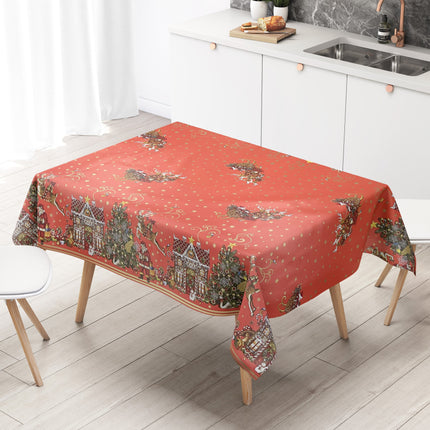 KEVKUS Wachstuch Tischdecke Weihnachten K23B rot Bordürenmuster Weihnachtsmann eckig rund oval