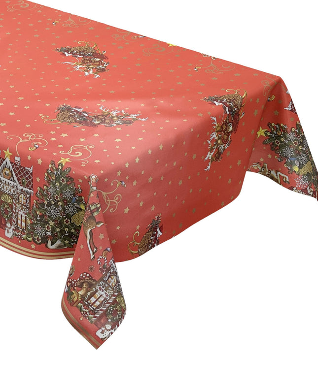 KEVKUS Wachstuch Tischdecke Weihnachten K23B rot Bordürenmuster Weihnachtsmann eckig rund oval