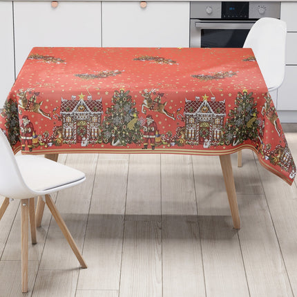 KEVKUS Wachstuch Tischdecke Weihnachten K23B rot Bordürenmuster Weihnachtsmann eckig rund oval
