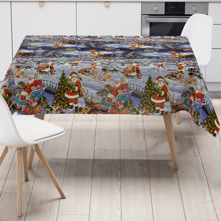 KEVKUS Wachstuch Tischdecke Weihnachten K25C Bordürenmuster Winterdorf eckig rund oval