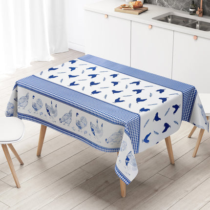 Wachstuch Tischdecke Hühner Küken blau Landhaus Bauernhof