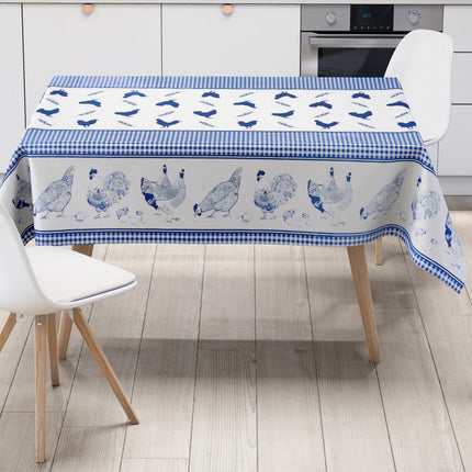 Wachstuch Tischdecke Hühner Küken blau Landhaus Bauernhof