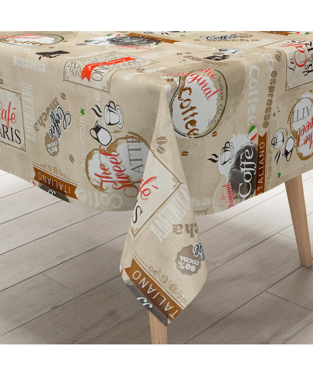 Wachstuch Tischdecke beige Kaffee Küchenmotiv