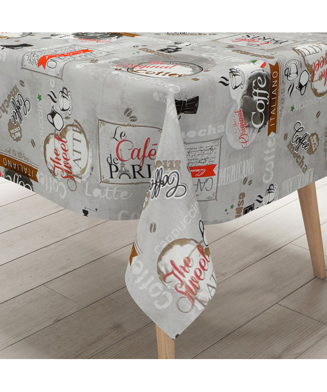Wachstuch Tischdecke Kaffeemotiv grau