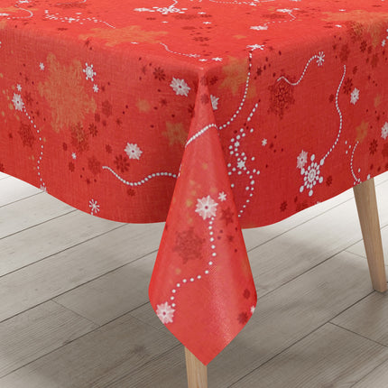 Wachstuch Tischdecke geprägt Weihnachten Skandinavien rot KE00810 - Größe, Form und Einfassung frei wählbar
