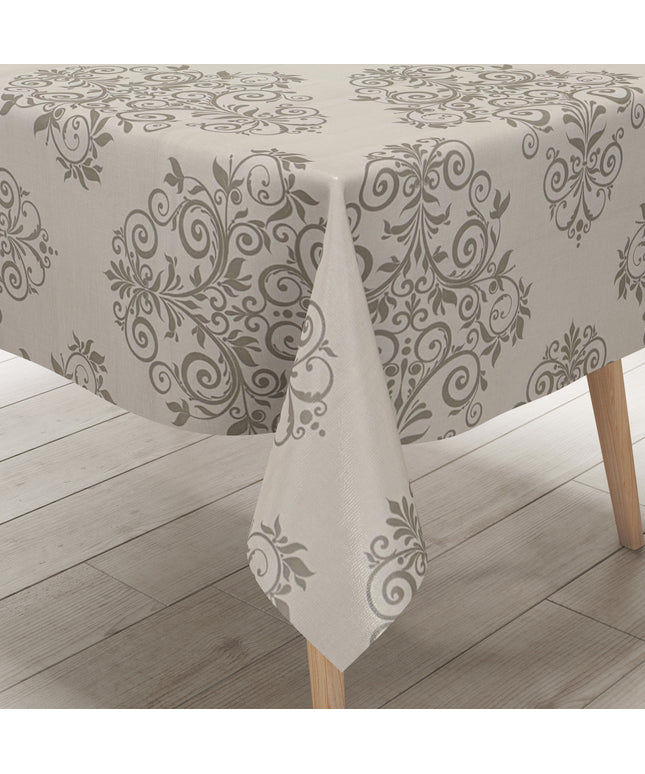 Wachstuch Tischdecke Barock Ornamente Taupefarben