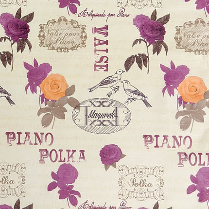 Wachstuch Tischdecke geprägt KE32810 PIANO POLKA Rosen und Vögel eckig rund oval