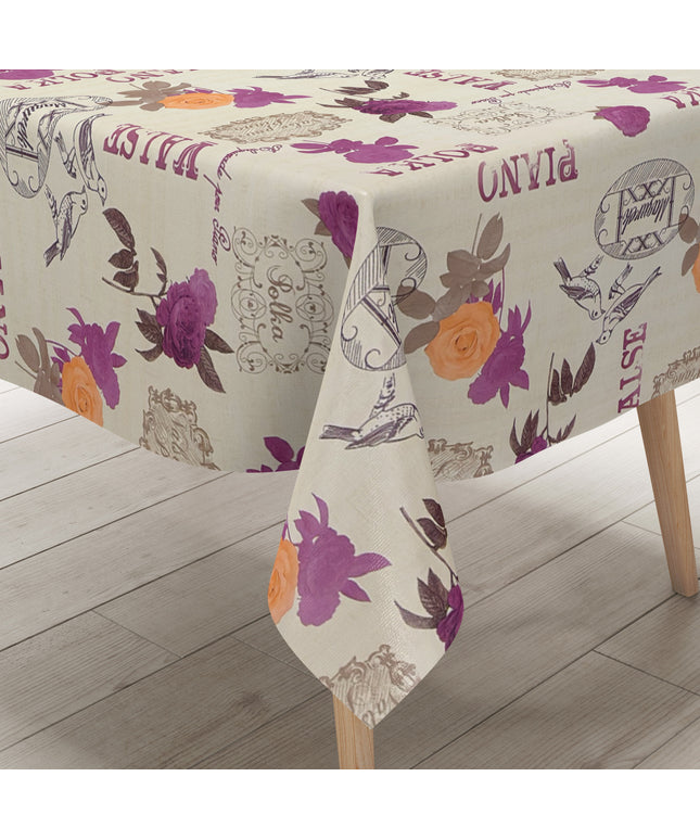 Wachstuch Tischdecke geprägt KE32810 PIANO POLKA Rosen und Vögel eckig rund oval