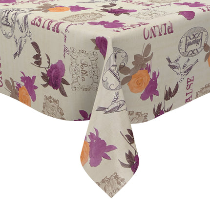 Wachstuch Tischdecke geprägt KE32810 PIANO POLKA Rosen und Vögel eckig rund oval