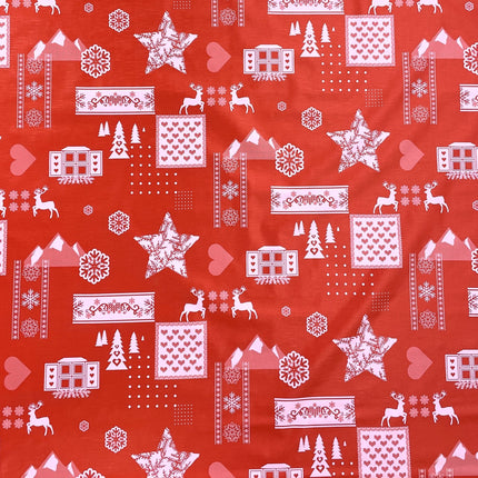 Wachstuch Tischdecke geprägt Weihnachten KE34210 Rentier Schneeflocken rot eckig rund oval