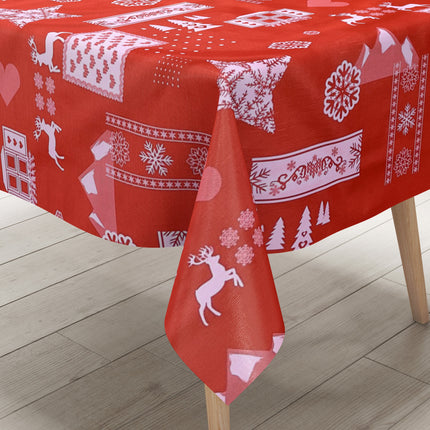Wachstuch Tischdecke geprägt Weihnachten KE34210 Rentier Schneeflocken rot eckig rund oval