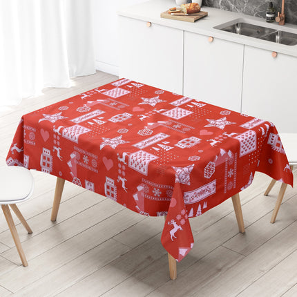 Wachstuch Tischdecke geprägt Weihnachten KE34210 Rentier Schneeflocken rot eckig rund oval