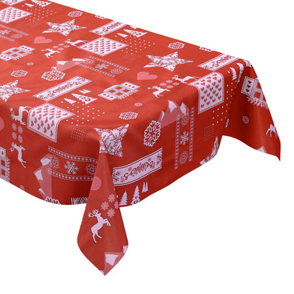 Wachstuch Tischdecke geprägt Weihnachten KE34210 Rentier Schneeflocken rot eckig rund oval