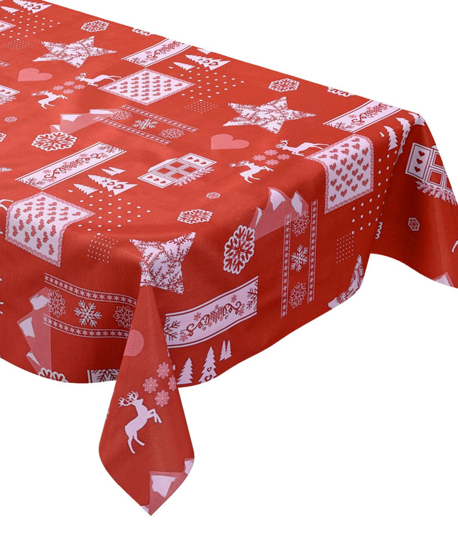 Wachstuch Tischdecke geprägt Weihnachten KE34210 Rentier Schneeflocken rot eckig rund oval