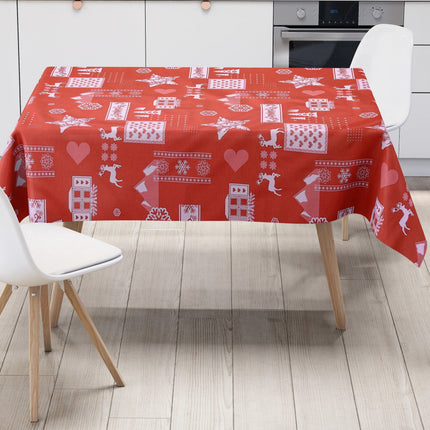 Wachstuch Tischdecke geprägt Weihnachten KE34210 Rentier Schneeflocken rot eckig rund oval