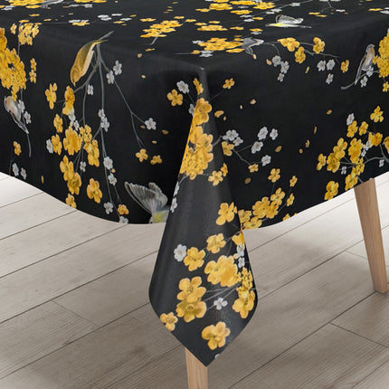 Wachstuch Tischdecke Kirschblüte schwarz