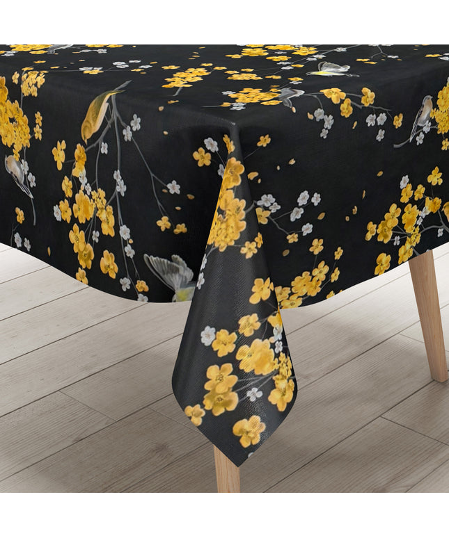 Wachstuch Tischdecke Kirschblüte schwarz