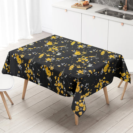 Wachstuch Tischdecke Kirschblüte schwarz
