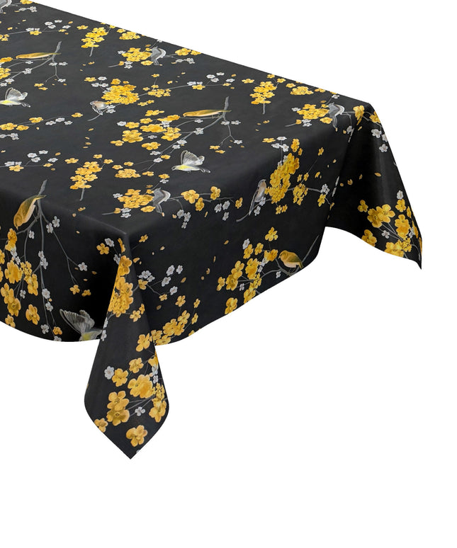 Wachstuch Tischdecke Kirschblüte schwarz
