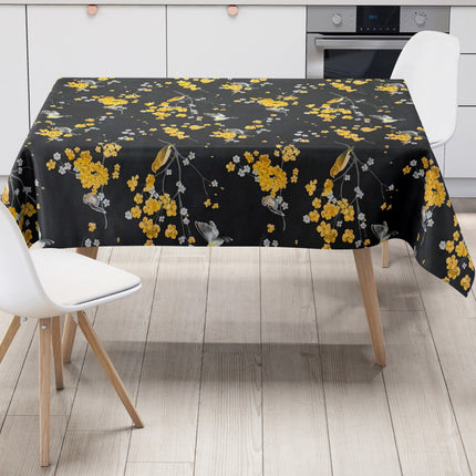 Wachstuch Tischdecke Kirschblüte schwarz