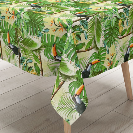 abwaschbare Wachstuch Tischdecke eckig rund oval kauf Dschungel Tukan Monstera Papagei palmen