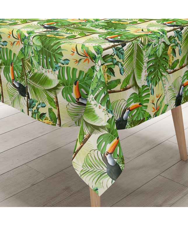 abwaschbare Wachstuch Tischdecke eckig rund oval kauf Dschungel Tukan Monstera Papagei palmen