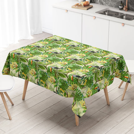 abwaschbare Wachstuch Tischdecke eckig rund oval kauf Dschungel Tukan Monstera Papagei palmen