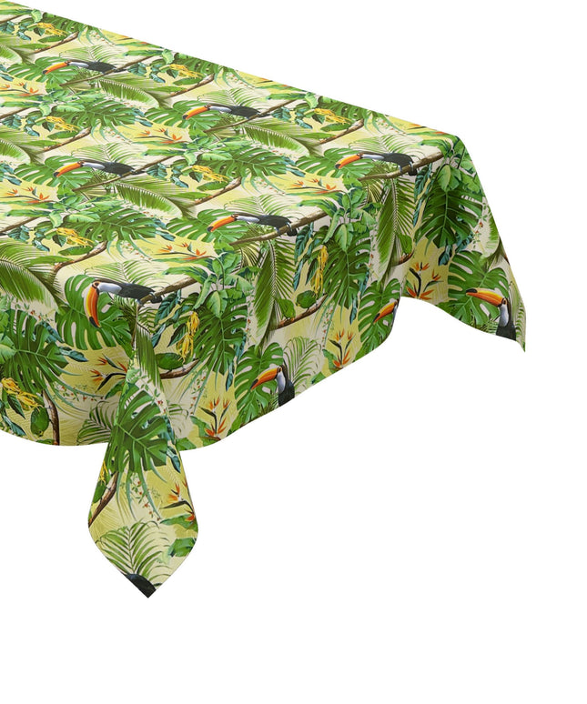 abwaschbare Wachstuch Tischdecke eckig rund oval kauf Dschungel Tukan Monstera Papagei palmen