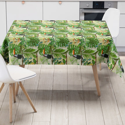 abwaschbare Wachstuch Tischdecke eckig rund oval kauf Dschungel Tukan Monstera Papagei palmen