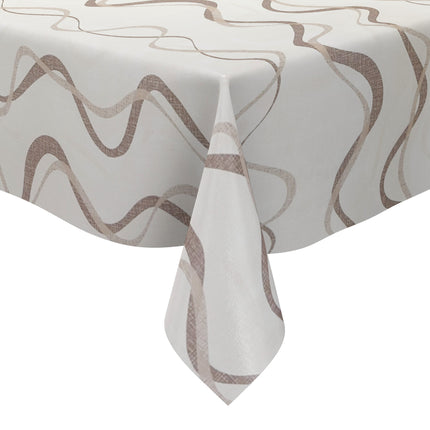 Wachstuch Tischdecke geprägt KE50110 Wellen braun beige - Größe, Form und Einfassung frei wählbar