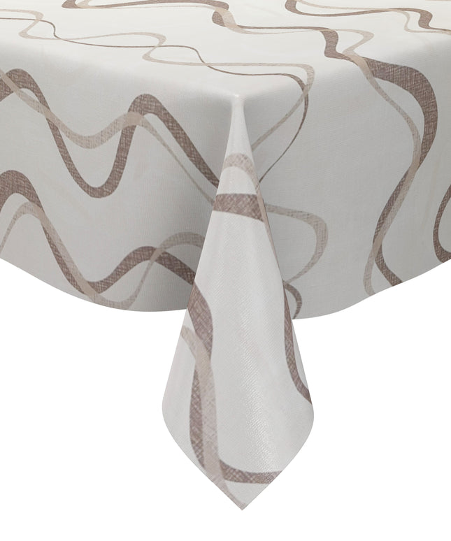 Wachstuch Tischdecke geprägt KE50110 Wellen braun beige - Größe, Form und Einfassung frei wählbar
