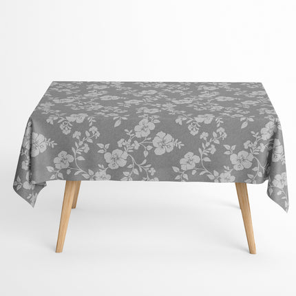 Jacquard Tischdecke beschichtete Baumwolle 160 cm Breite LEMIPIKA grau Hibiskus Blüten eckig rund oval