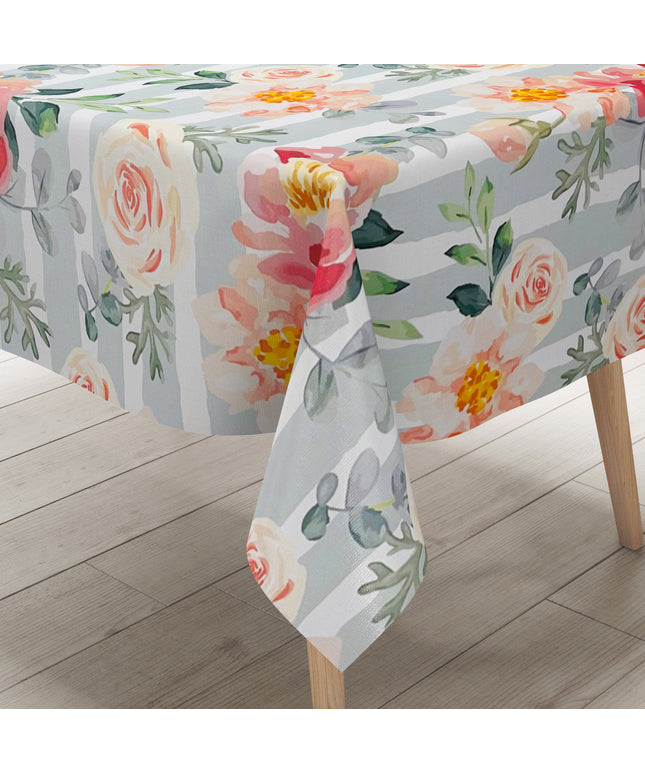 abwaschbare PVC Tischdecke Wachstuch Rosen gestreift Blüten