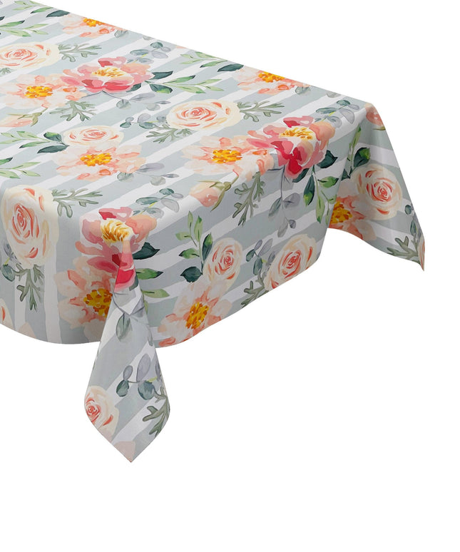 abwaschbare PVC Tischdecke Wachstuch Rosen gestreift Blüten