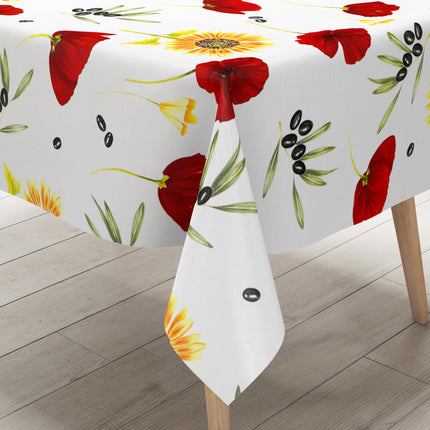 Wachstuch Tischdecke Sonnenblumen Mohnblumen Oliven