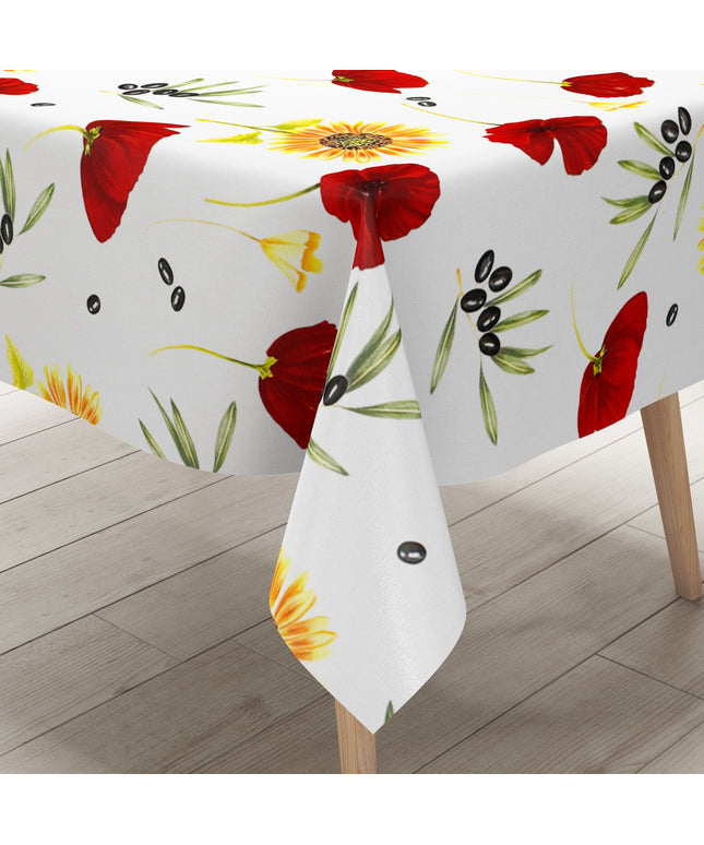Wachstuch Tischdecke Sonnenblumen Mohnblumen Oliven