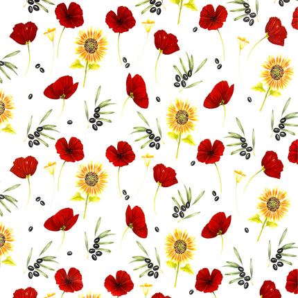 Wachstuch Tischdecke Sonnenblumen Mohnblumen Oliven
