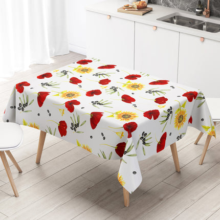 Wachstuch Tischdecke Sonnenblumen Mohnblumen Oliven