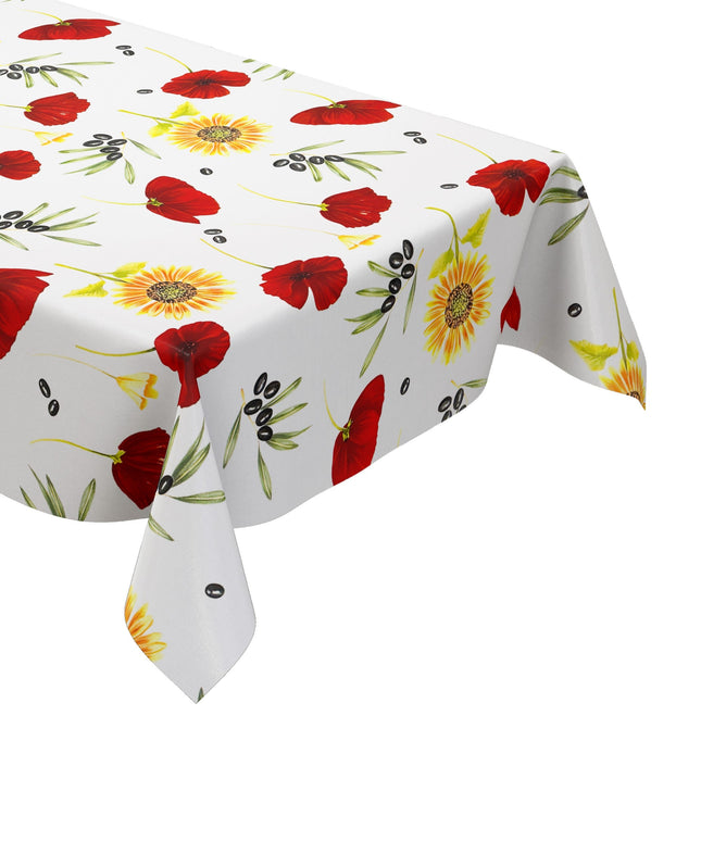 Wachstuch Tischdecke Sonnenblumen Mohnblumen Oliven